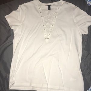 Forever 21 Lace Front White Tee